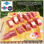 Beef Eye Fillet Mignon Has Dalam Tenderloin AGED BY GOODWINS 3-4 weeks STEER (young cattle) Australia HARVEY frozen 1/3 WELLINGTON cuts (price/pc 1kg)